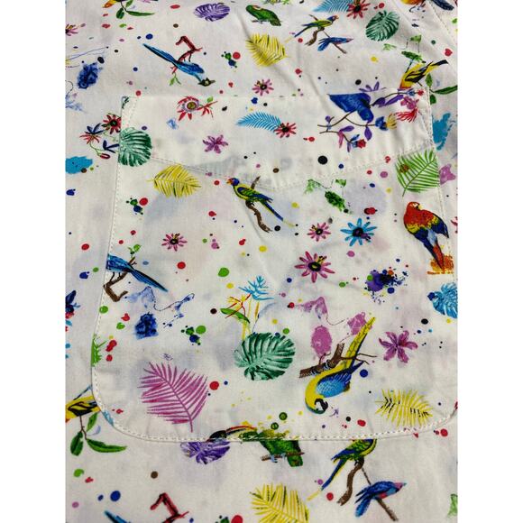 Alan Flusser Button-Up Shirt Men’s Size Large Short Sleeve Bird Print Cotton - Picture 6 of 8